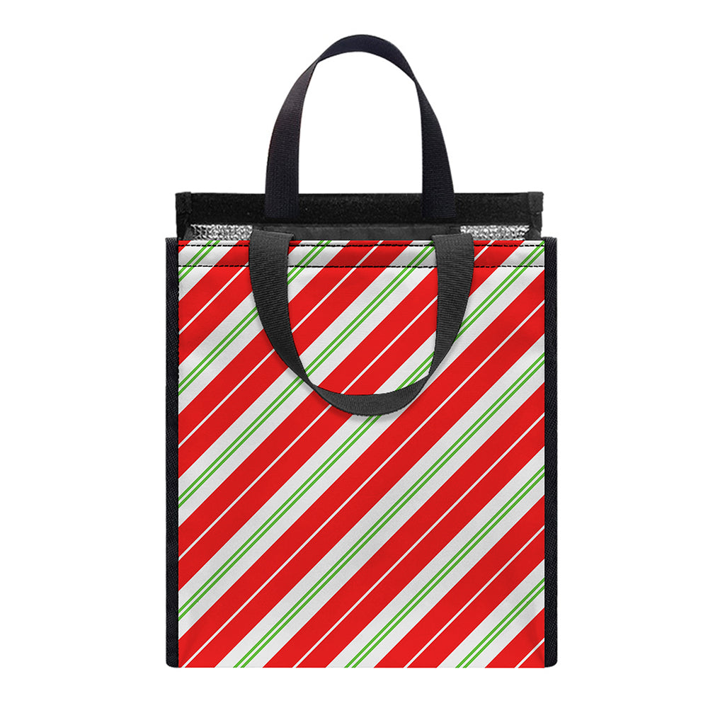 Christmas Candy Cane Stripes Print Insulated Lunch Tote