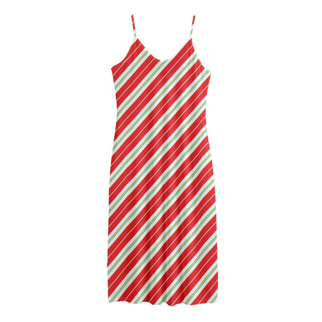 Christmas Candy Cane Stripes Print Jersey Midi Cami Dress