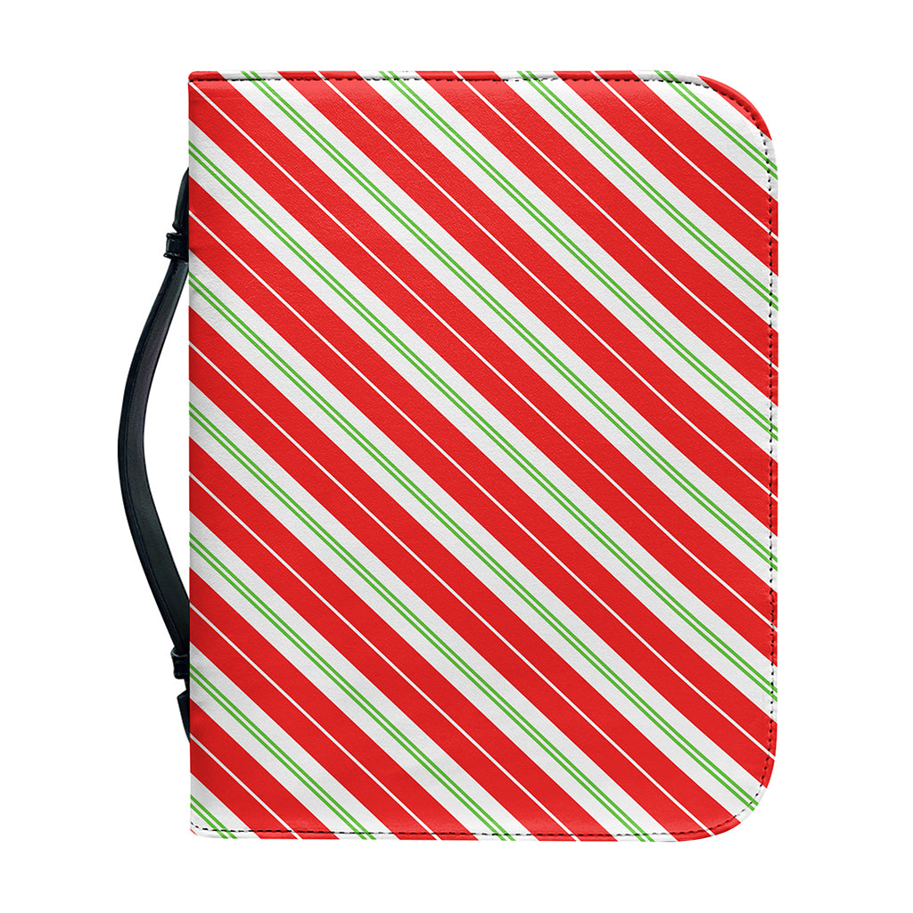 Christmas Candy Cane Stripes Print Leather Bible Cover