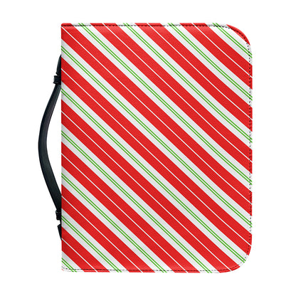 Christmas Candy Cane Stripes Print Leather Bible Cover
