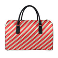Christmas Candy Cane Stripes Print Leather Duffel Bag