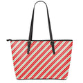 Christmas Candy Cane Stripes Print Leather Tote Bag With Zipper