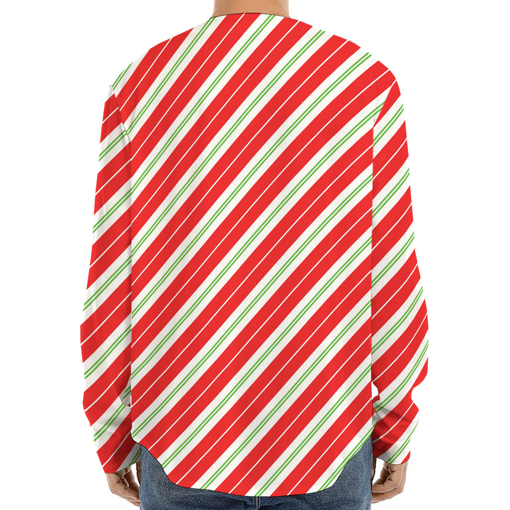 Christmas Candy Cane Stripes Print Long Sleeve Baseball Jersey