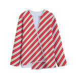 Christmas Candy Cane Stripes Print Long Sleeve Short Coat