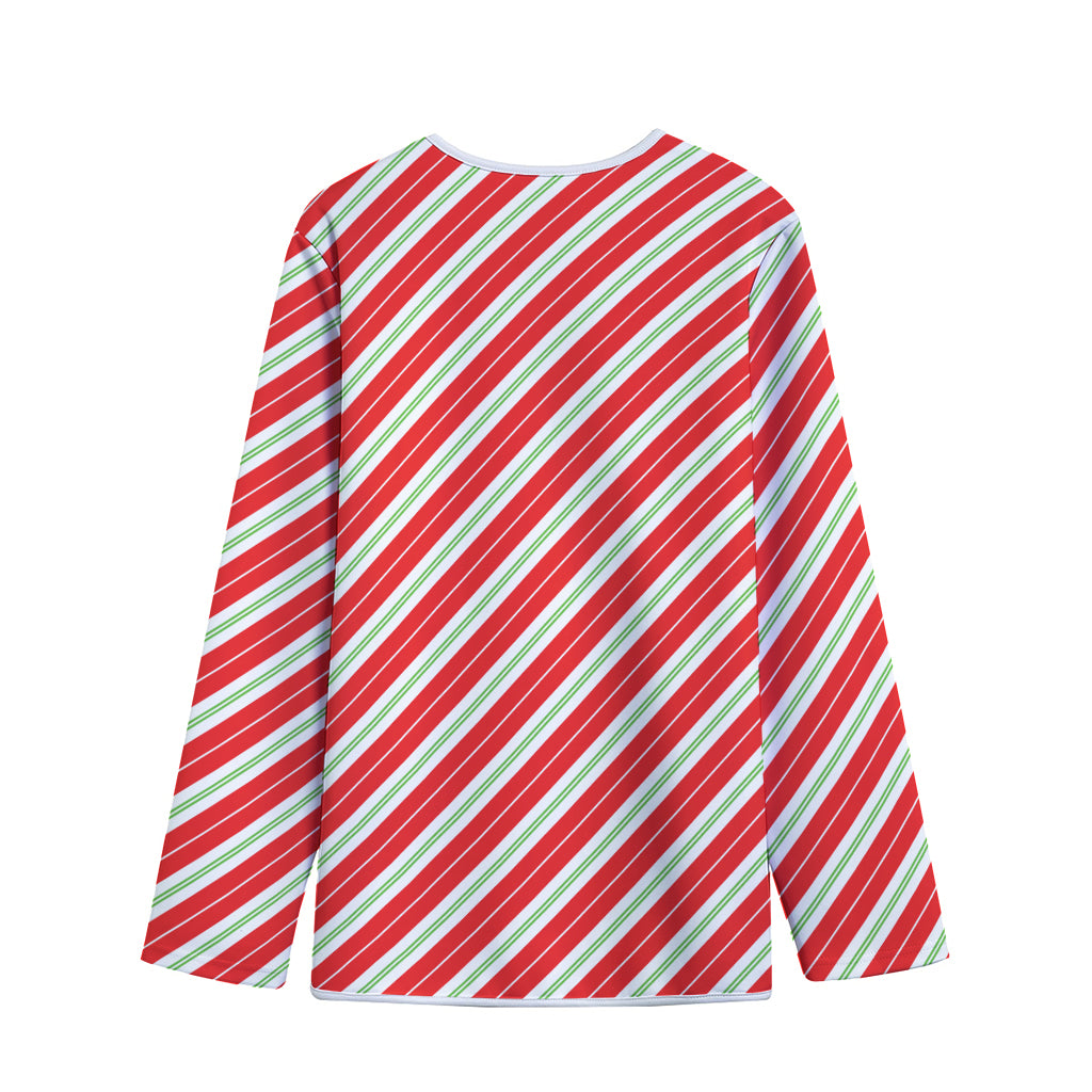 Christmas Candy Cane Stripes Print Long Sleeve Short Coat