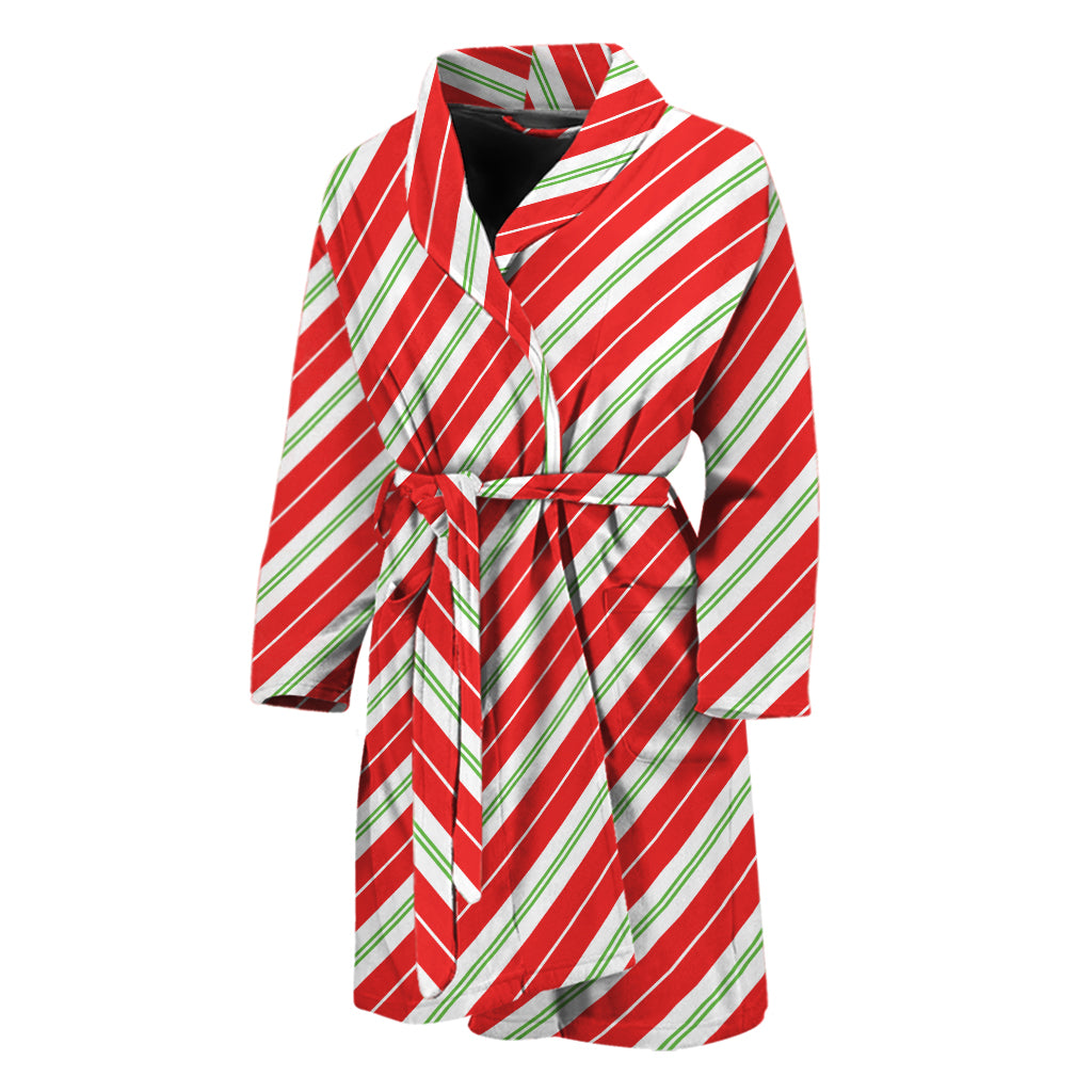 Christmas Candy Cane Stripes Print Men's Bathrobe