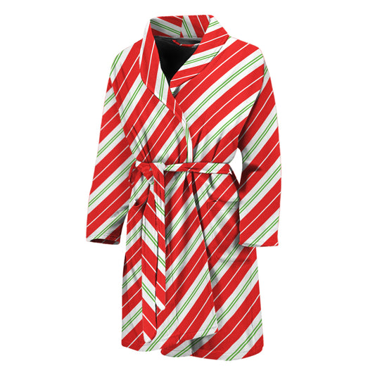 Christmas Candy Cane Stripes Print Men's Bathrobe