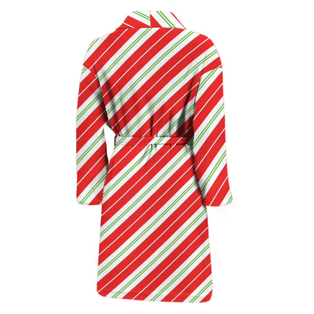 Christmas Candy Cane Stripes Print Men's Bathrobe