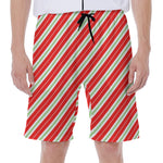 Christmas Candy Cane Stripes Print Men's Beach Shorts