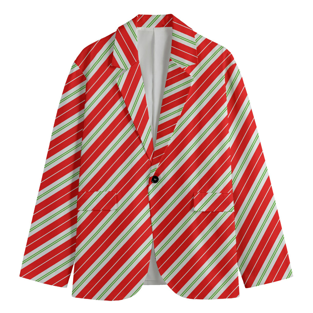 Christmas Candy Cane Stripes Print Men's Blazer