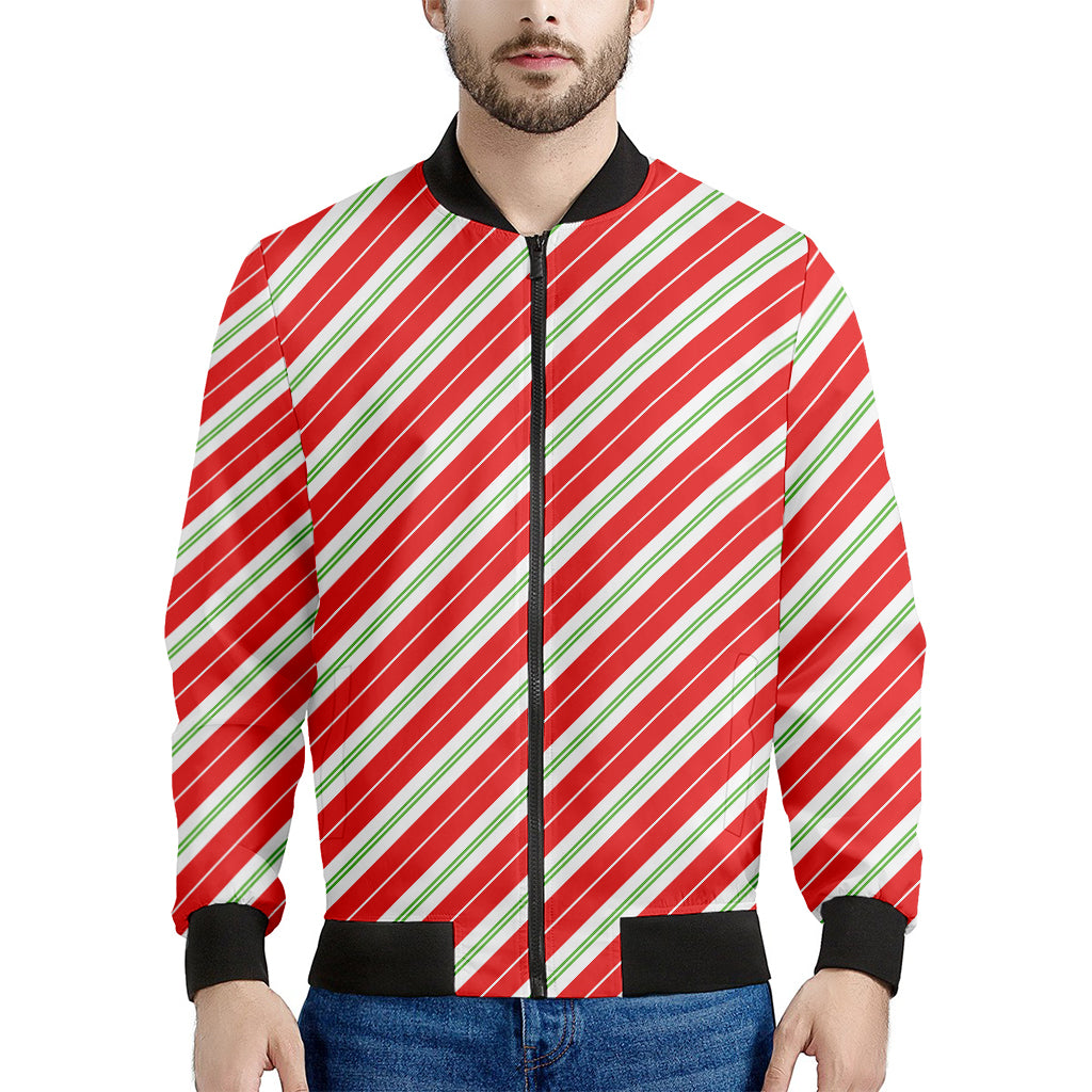 Christmas Candy Cane Stripes Print Men's Bomber Jacket