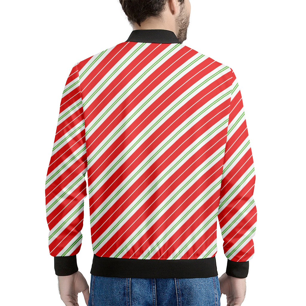 Christmas Candy Cane Stripes Print Men's Bomber Jacket