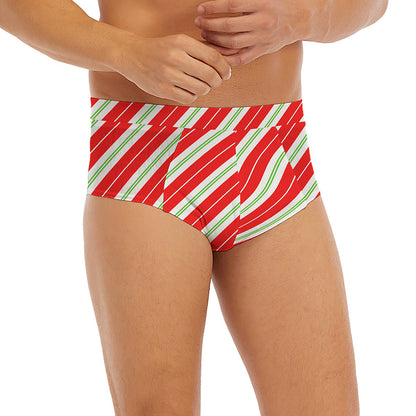 Christmas Candy Cane Stripes Print Men's Briefs