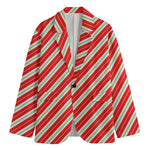 Christmas Candy Cane Stripes Print Men's Cotton Blazer