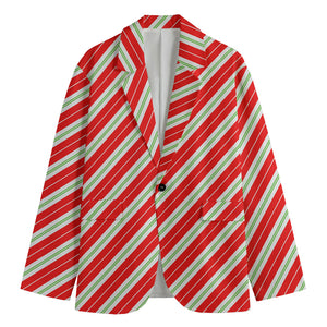 Christmas Candy Cane Stripes Print Men's Cotton Blazer