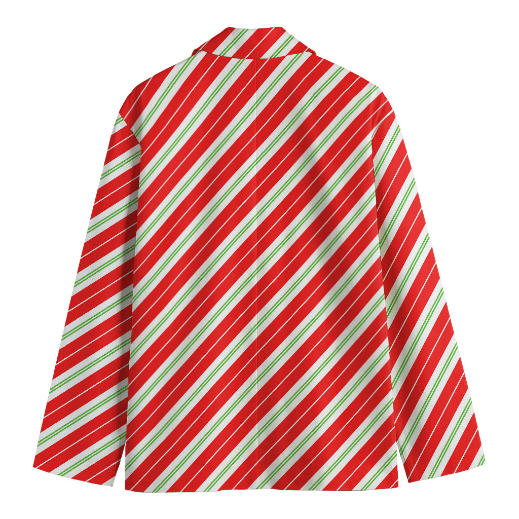 Christmas Candy Cane Stripes Print Men's Cotton Blazer