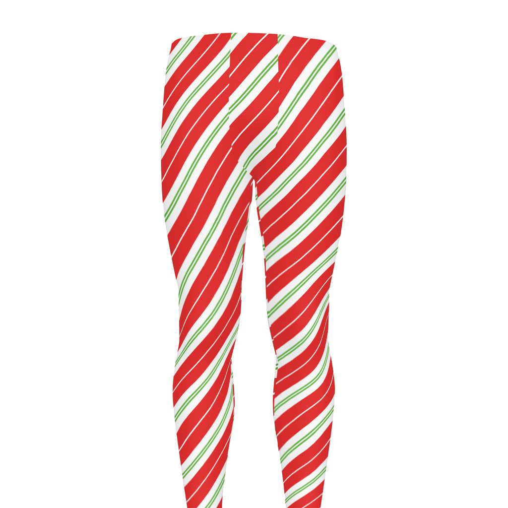 Christmas Candy Cane Stripes Print Men's leggings