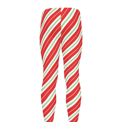 Christmas Candy Cane Stripes Print Men's leggings