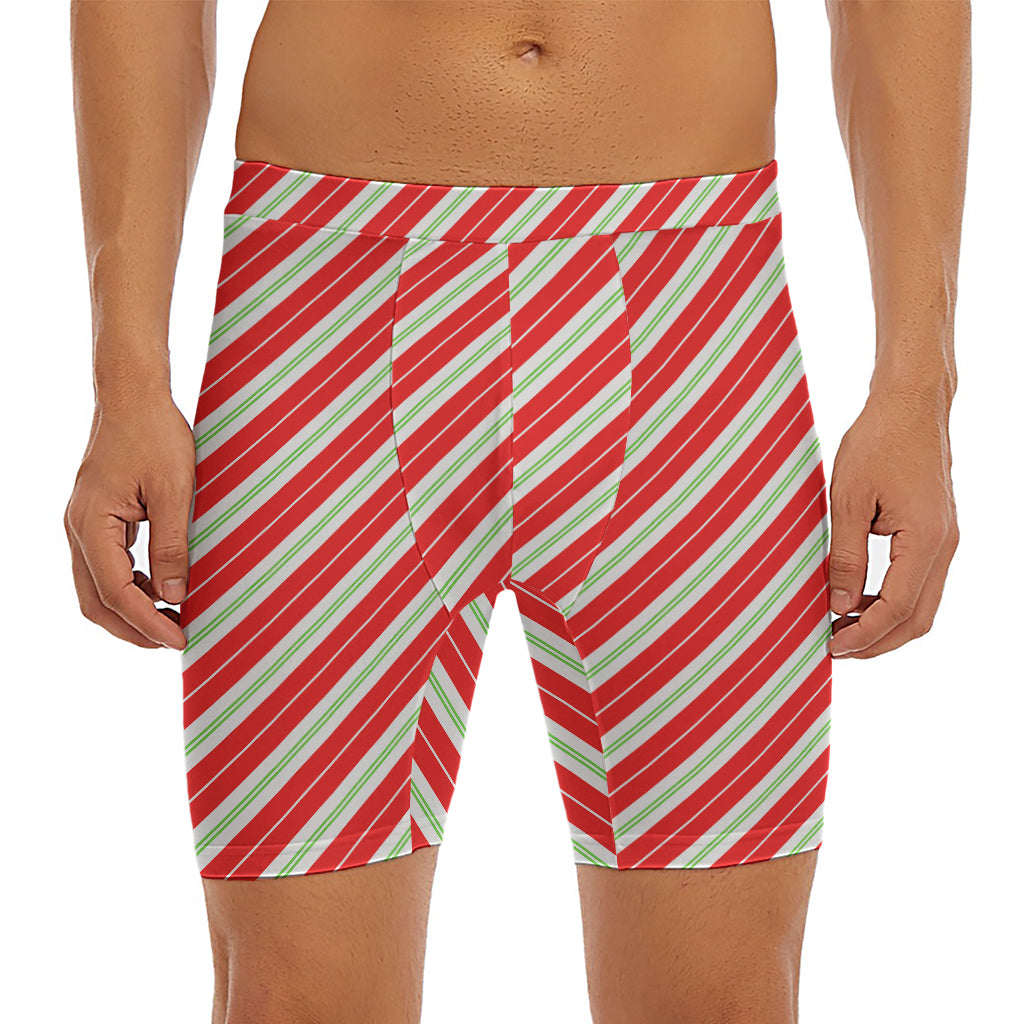 Christmas Candy Cane Stripes Print Men's Long Boxer Briefs