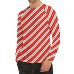 Christmas Candy Cane Stripes Print Men's Long Sleeve Rash Guard
