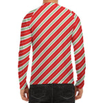 Christmas Candy Cane Stripes Print Men's Long Sleeve Rash Guard
