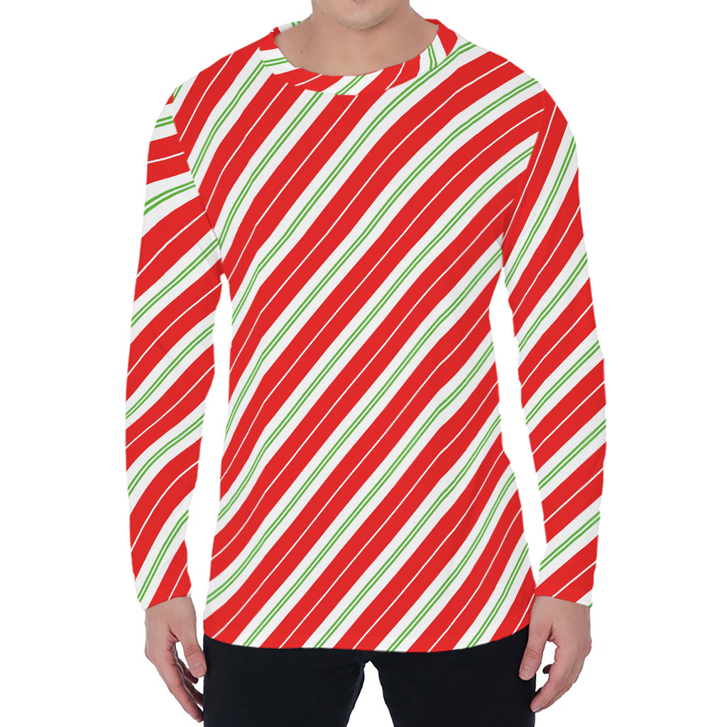 Christmas Candy Cane Stripes Print Men's Long Sleeve T-Shirt