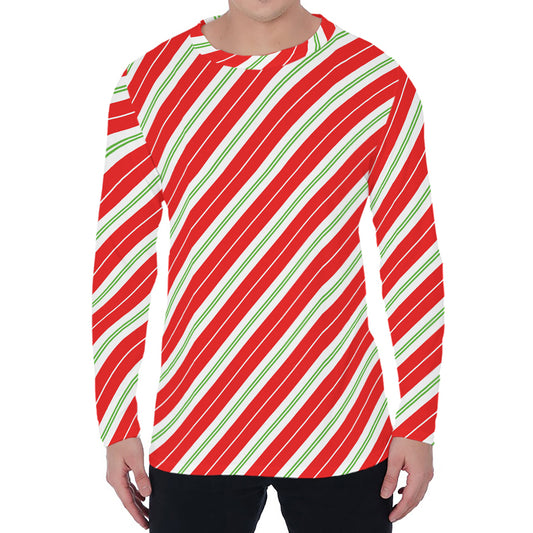 Christmas Candy Cane Stripes Print Men's Long Sleeve T-Shirt