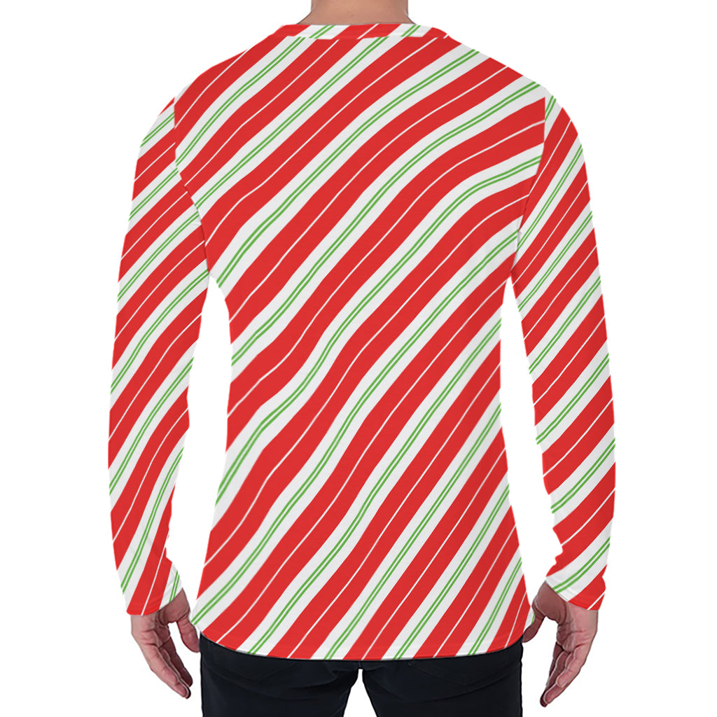 Christmas Candy Cane Stripes Print Men's Long Sleeve T-Shirt
