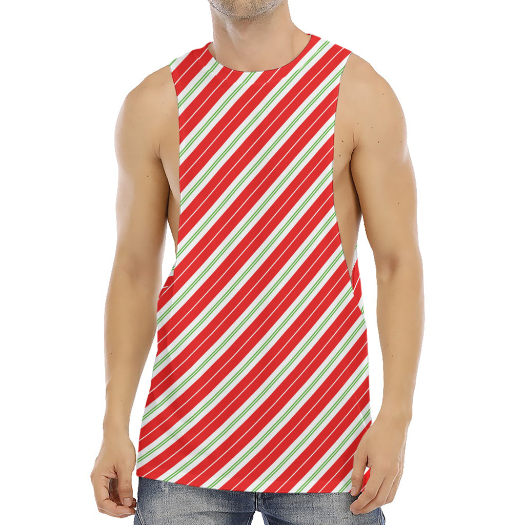 Christmas Candy Cane Stripes Print Men's Muscle Tank Top