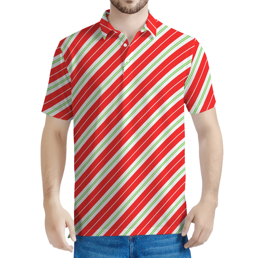 Christmas Candy Cane Stripes Print Men's Polo Shirt
