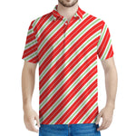 Christmas Candy Cane Stripes Print Men's Polo Shirt