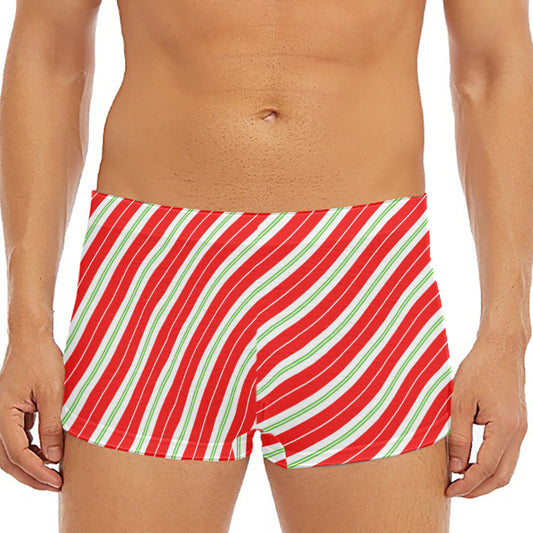 Christmas Candy Cane Stripes Print Men's Short Boxer Briefs