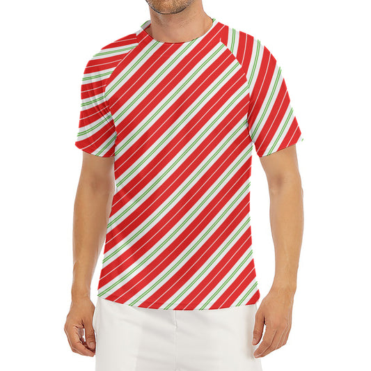 Christmas Candy Cane Stripes Print Men's Short Sleeve Rash Guard