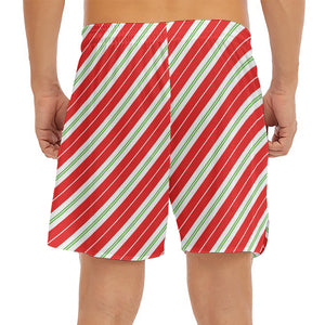 Christmas Candy Cane Stripes Print Men's Split Running Shorts