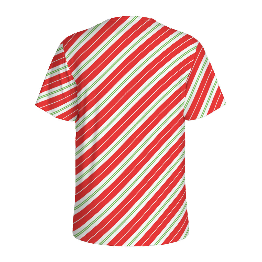 Christmas Candy Cane Stripes Print Men's Sports T-Shirt