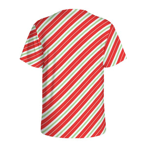 Christmas Candy Cane Stripes Print Men's Sports T-Shirt