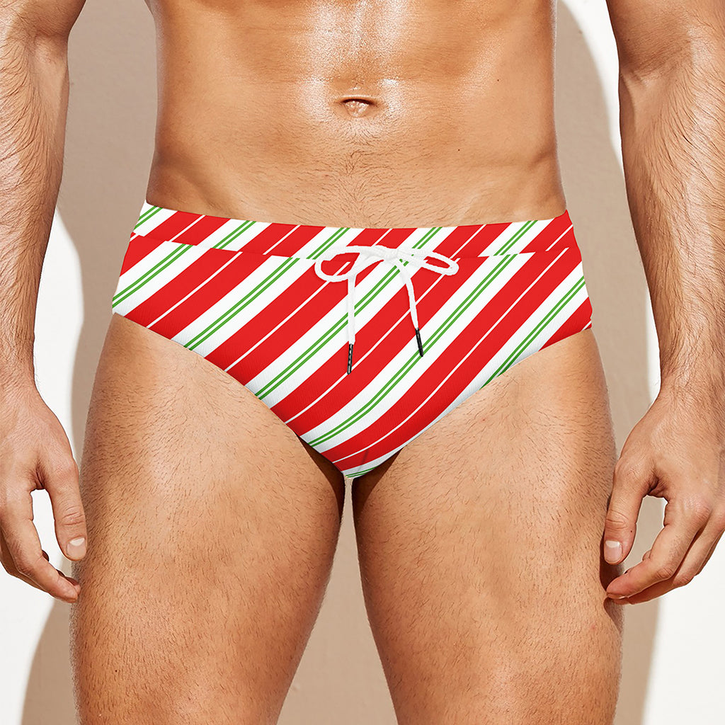 Christmas Candy Cane Stripes Print Men's Swim Briefs