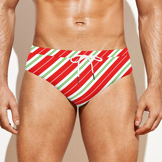 Christmas Candy Cane Stripes Print Men's Swim Briefs
