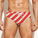 Christmas Candy Cane Stripes Print Men's Swim Briefs