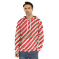 Christmas Candy Cane Stripes Print Men's Velvet Pullover Hoodie