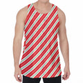 Christmas Candy Cane Stripes Print Men's Velvet Tank Top
