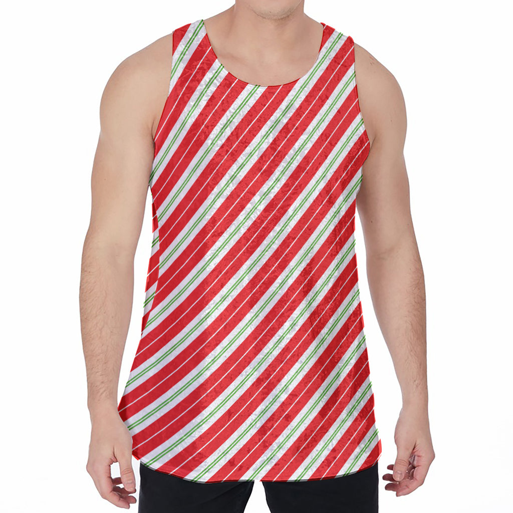 Christmas Candy Cane Stripes Print Men's Velvet Tank Top