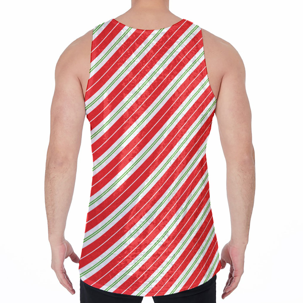 Christmas Candy Cane Stripes Print Men's Velvet Tank Top