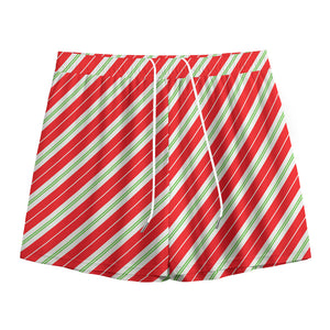 Christmas Candy Cane Stripes Print Mesh Shorts