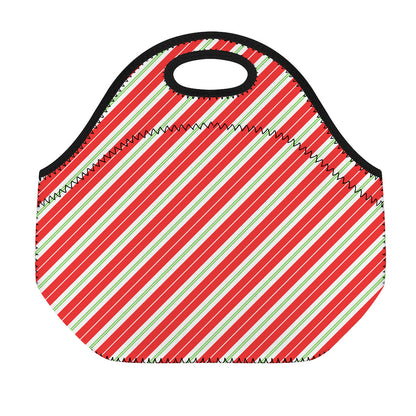 Christmas Candy Cane Stripes Print Neoprene Lunch Bag