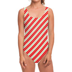 Christmas Candy Cane Stripes Print One Piece Swimsuit