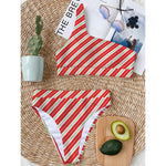 Christmas Candy Cane Stripes Print One Shoulder Bikini Top