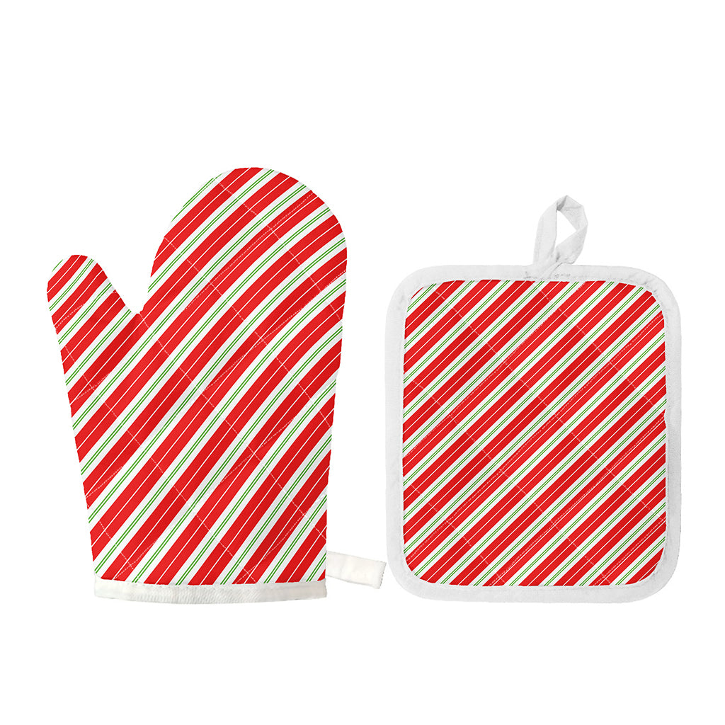 Christmas Candy Cane Stripes Print Oven Mitt And Pot Holder Set
