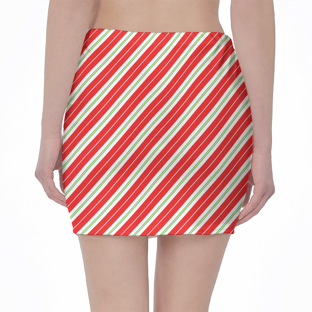 Christmas Candy Cane Stripes Print Pencil Mini Skirt