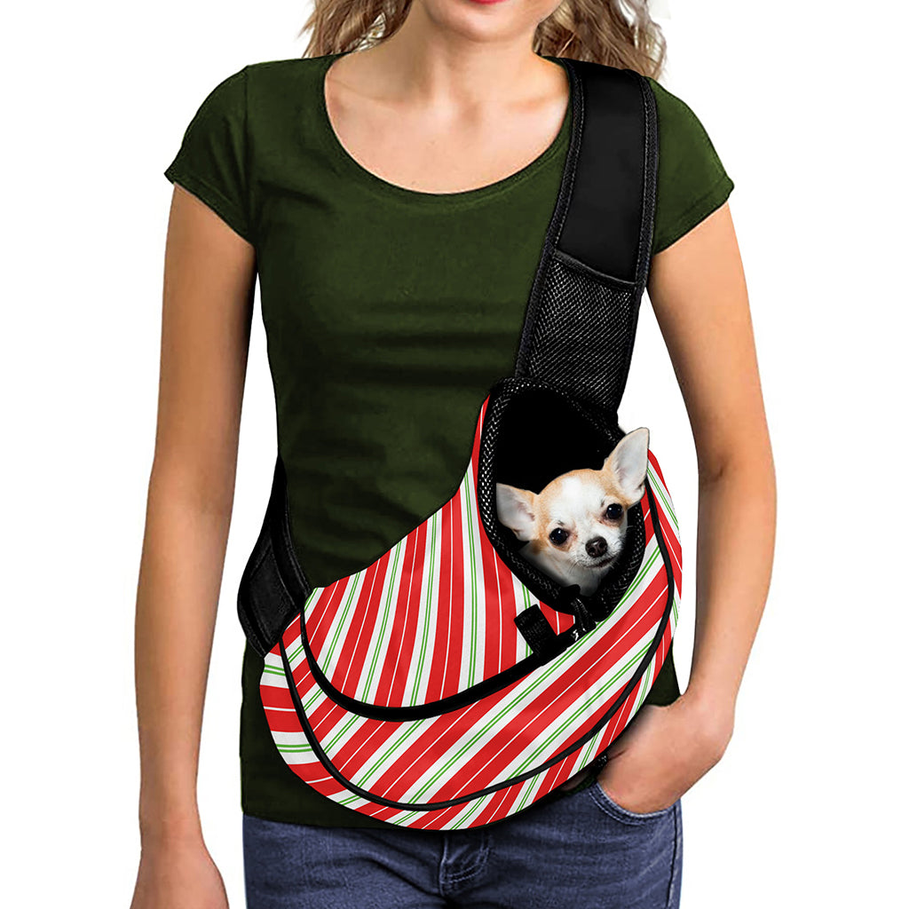 Christmas Candy Cane Stripes Print Pet Sling Carrier